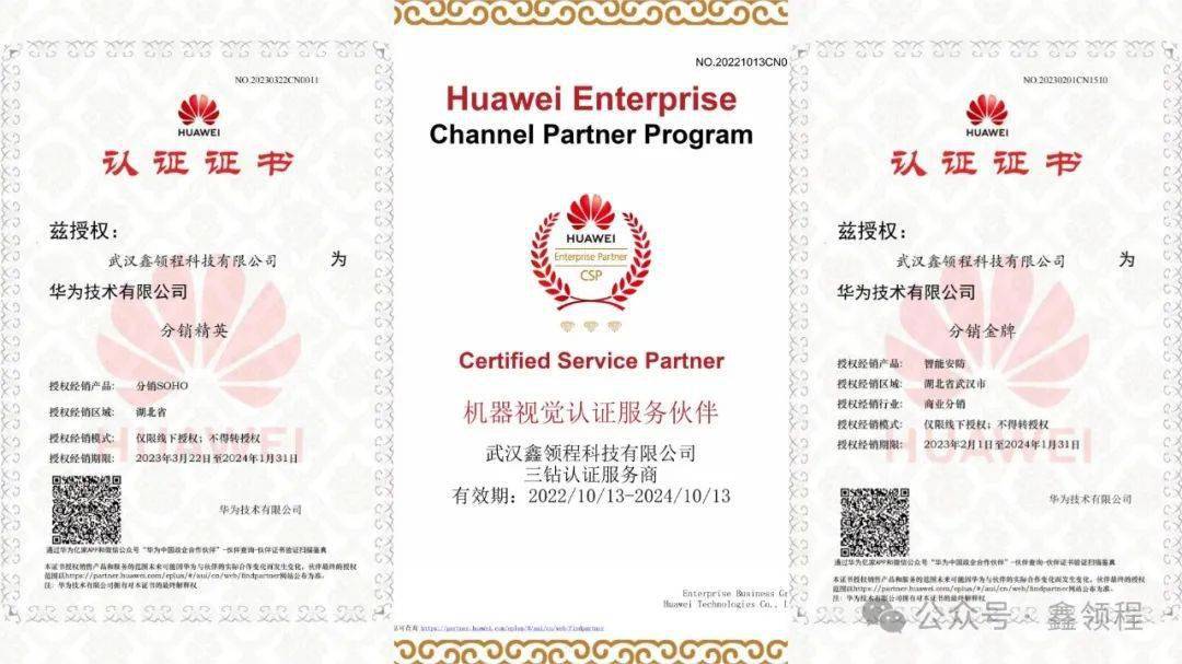 华为行业感知省级金牌代理授权证书aaa级重合同守信用企业aaa级信用