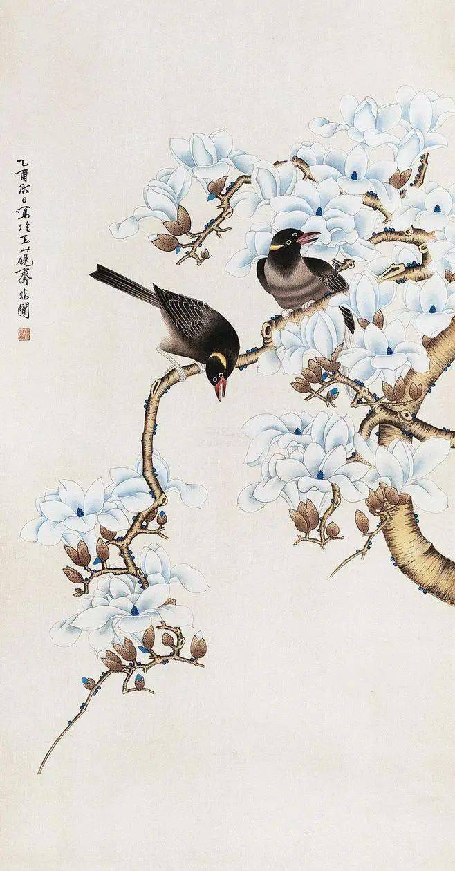 于非闇工笔花鸟 用笔老道 线条严谨 设色典雅