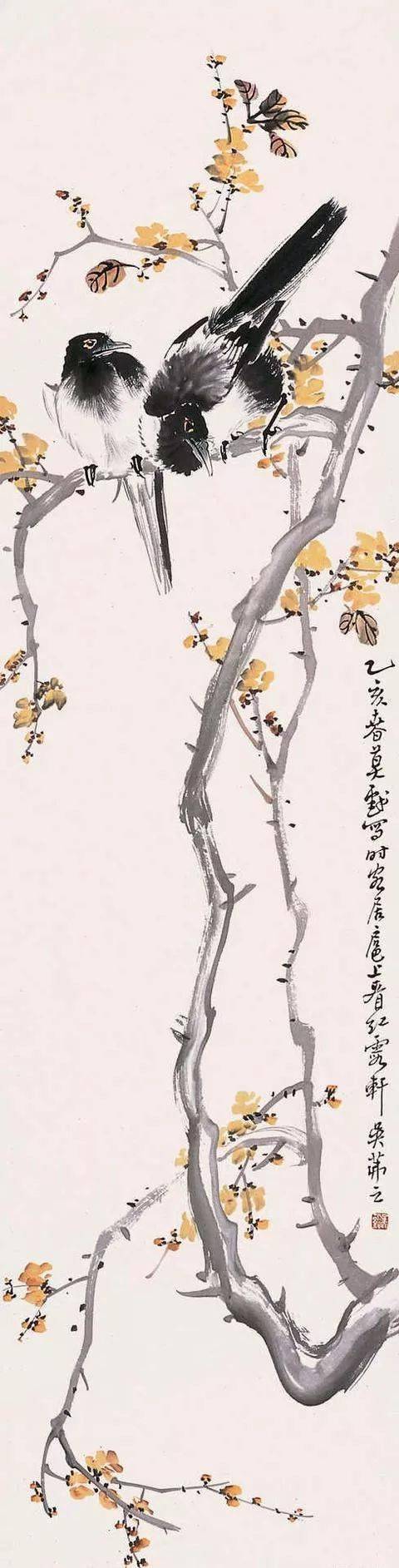 吴茀之擅长意笔花鸟画,间作山水,人物,其绘画特别讲气势,重境界,求