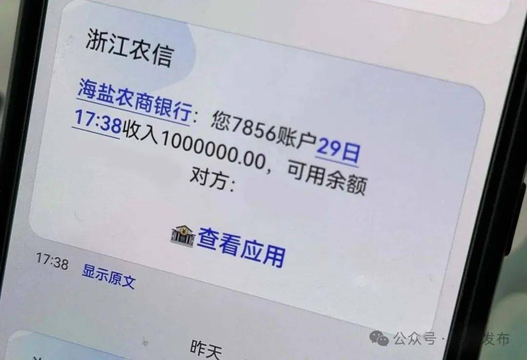 一条转账100万元的短信海盐慈善总会收到了1月29日下午5点多微信"海盐