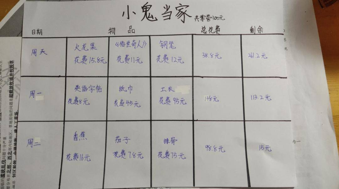 小学生账单制作图片