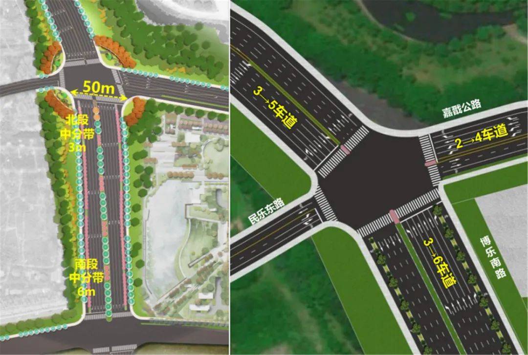 此次调整最大的改变就是拆除博乐南路嘉戬公路节点原本的环岛和楔形