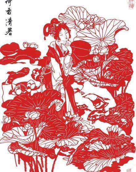 其中单色剪纸有:折叠剪纸,剪影,撕纸;彩色剪纸有:点染剪纸,套色剪纸