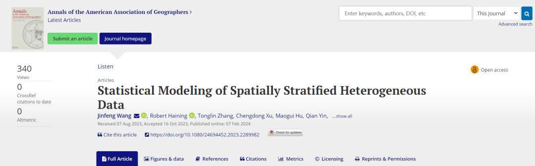 王劲峰研究员提出一种空间数据分析新方法,最新发表在aaag期刊_天地