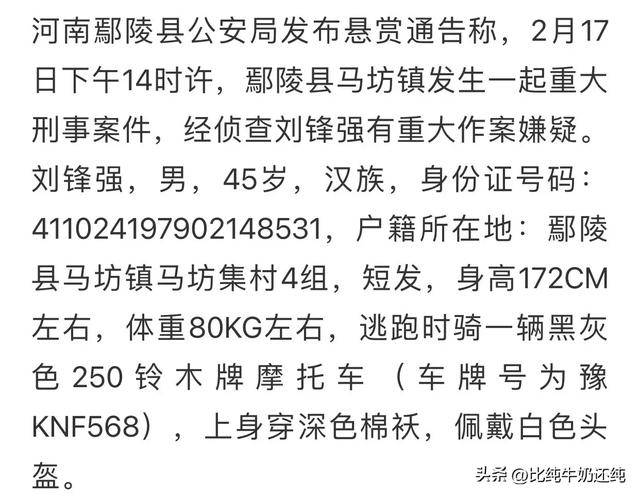 5万悬赏,河南嫌犯逃往汝州,警方紧急通缉_刘锋强_嫌疑人_社会