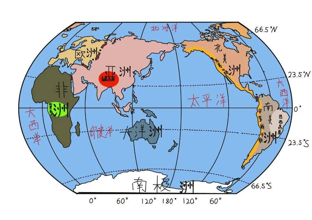 地理世界政区图手绘图片