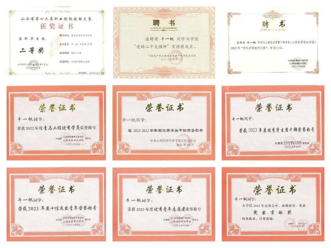 专业实践2021年12月荣获中国创业培训合格证书;2023年3月在山西省第