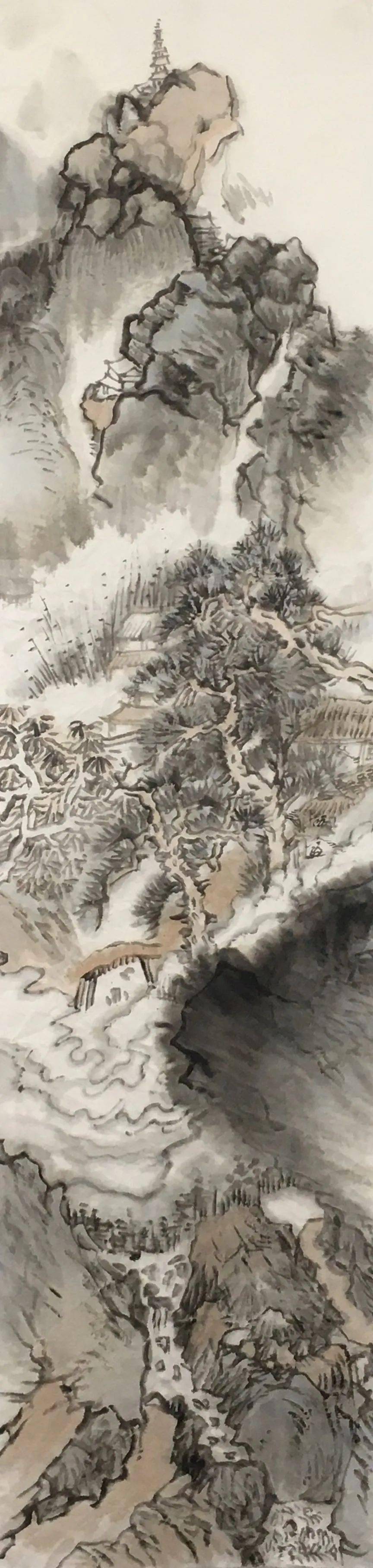 作品名称:《烟云观瀑》李颂国:1997年毕业西安美术学院国画系,获学士