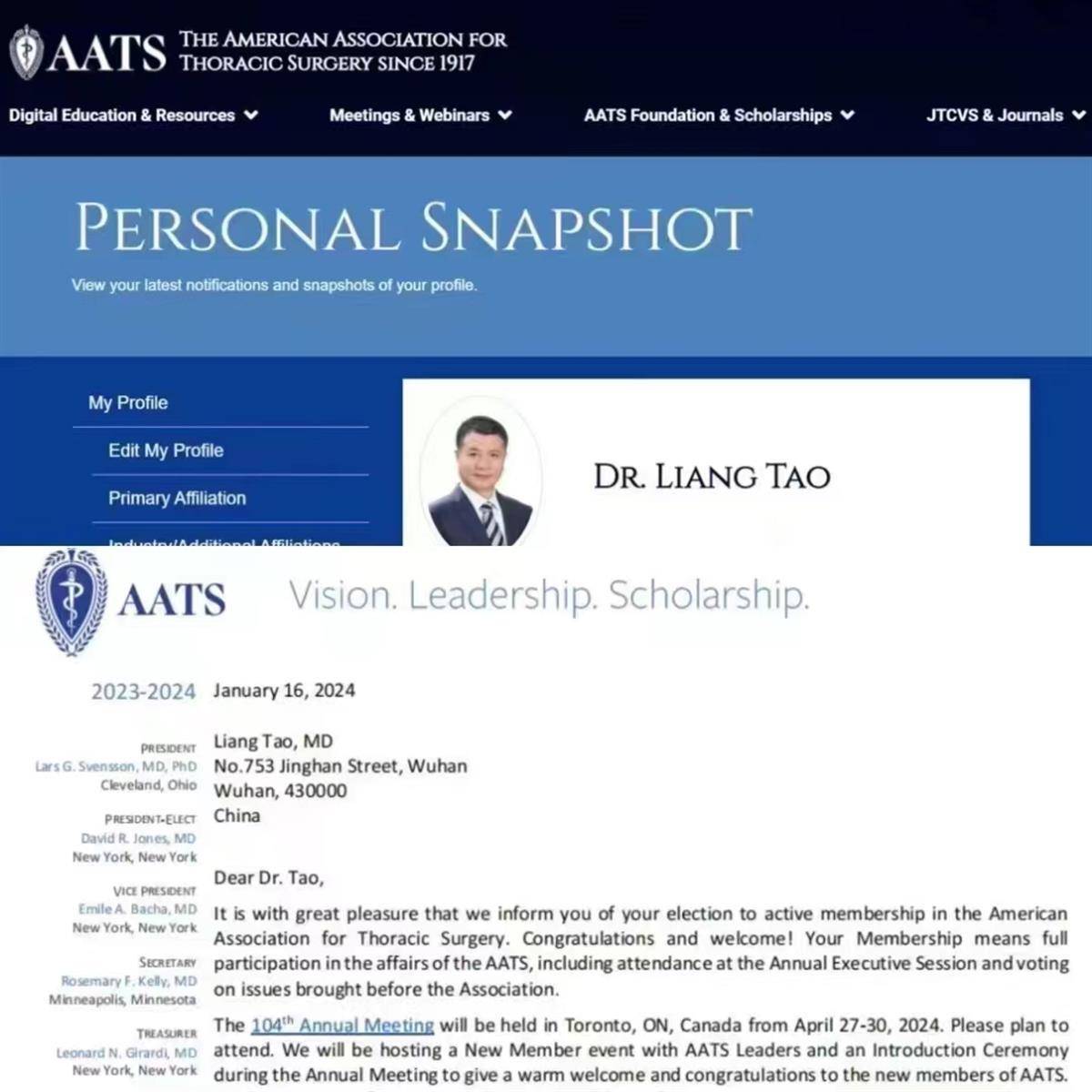 陶凉教授当选国际顶尖胸心外科学会新晋会员_中国医师协会_手术_患者