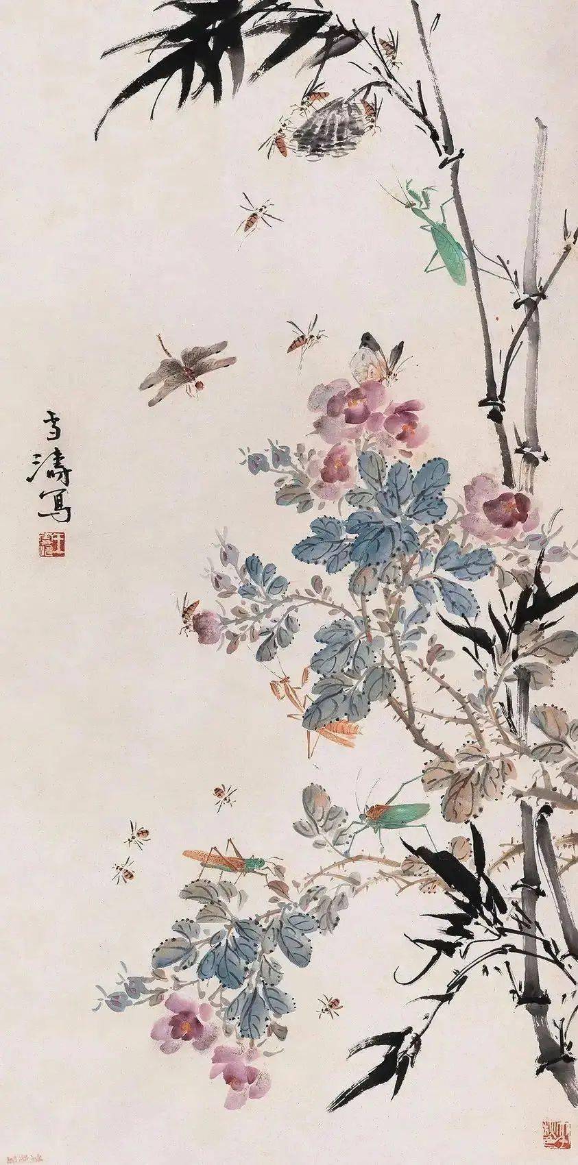 王雪涛写意螳螂,细节入微,引人生情