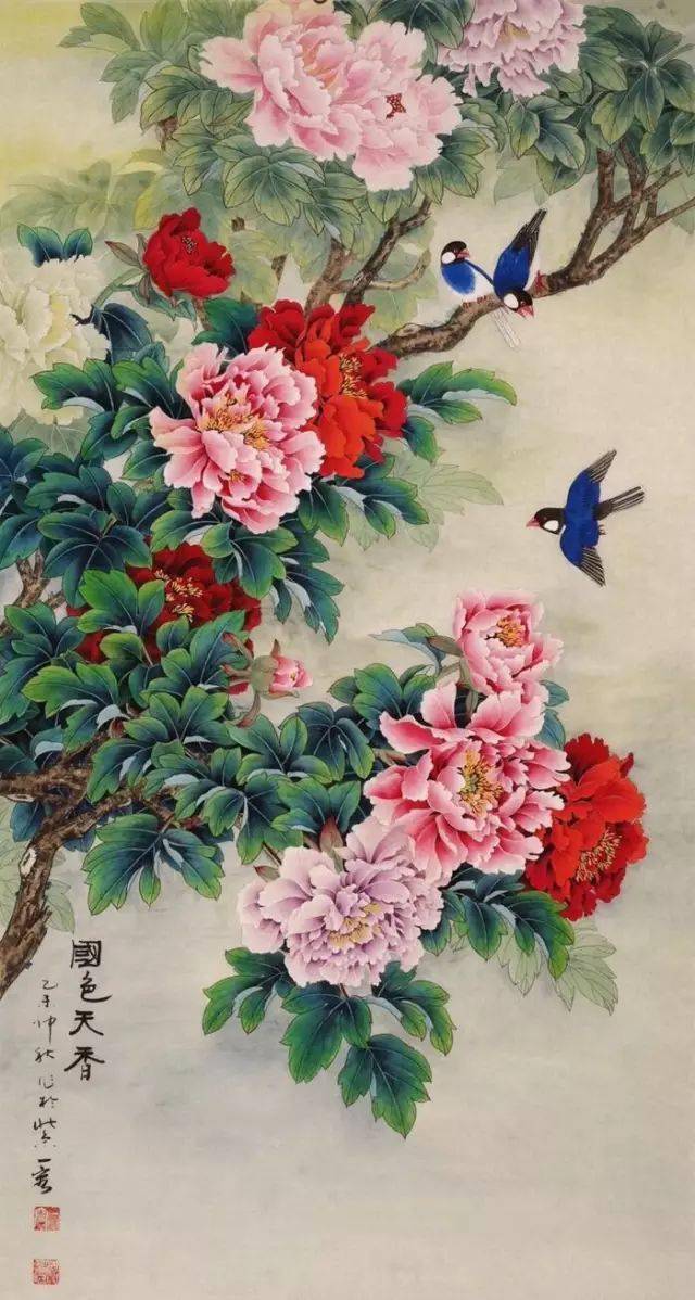 牡丹花鸟画获奖作品图片