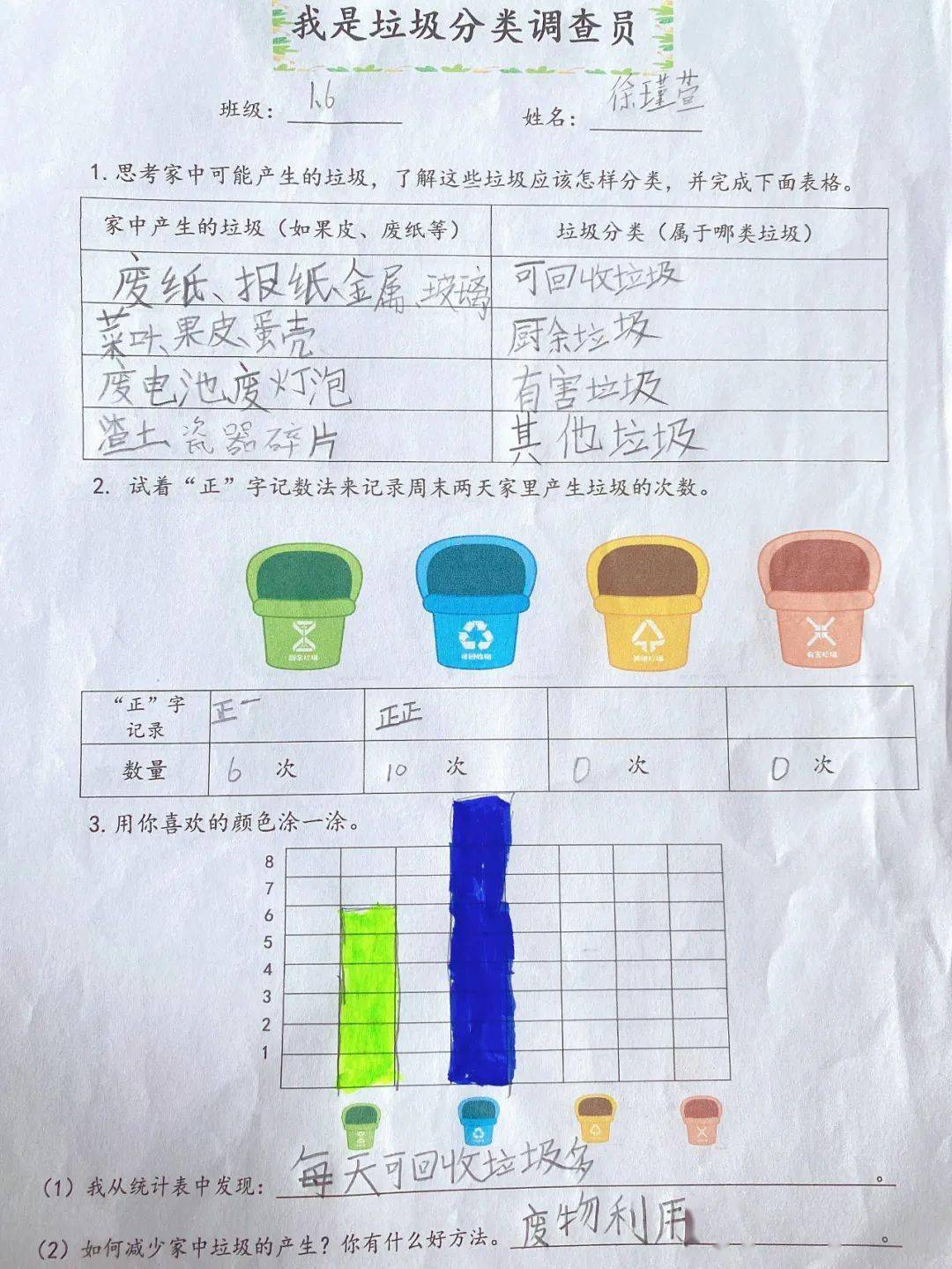 小学生垃圾统计图片