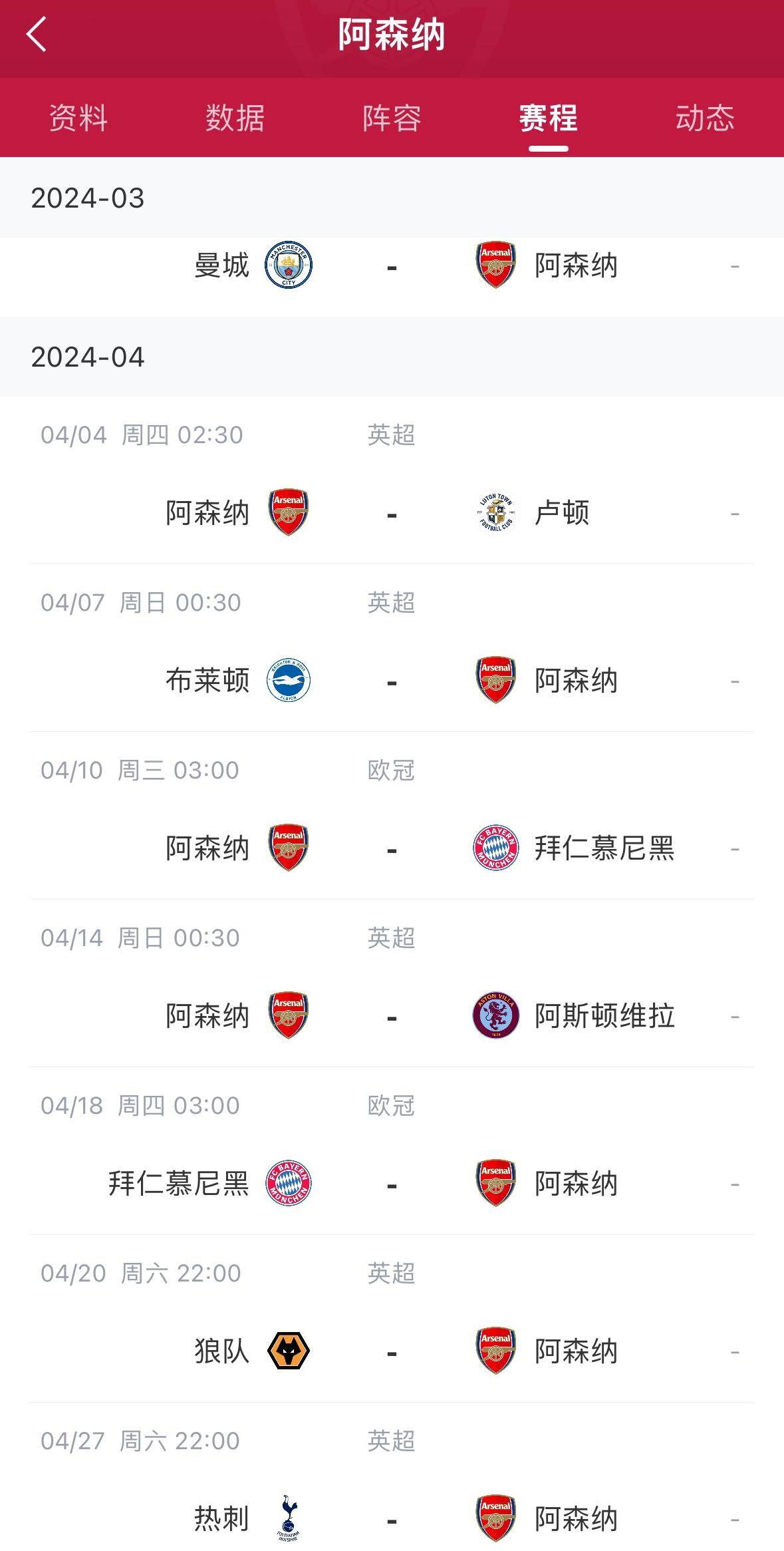 魔鬼赛程阿森纳即将接连面对曼城拜仁维拉热刺等队