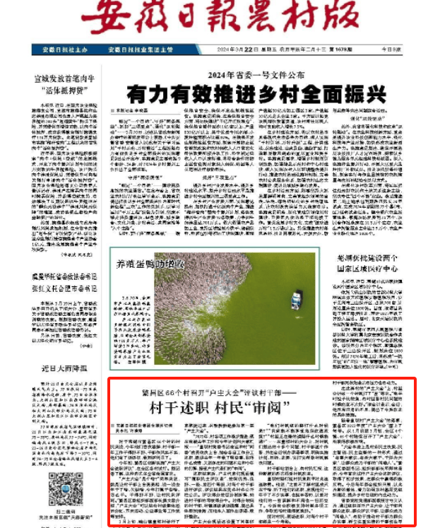 安徽日报繁昌区66个村召开户主大会评议村干部村干述职村民审阅
