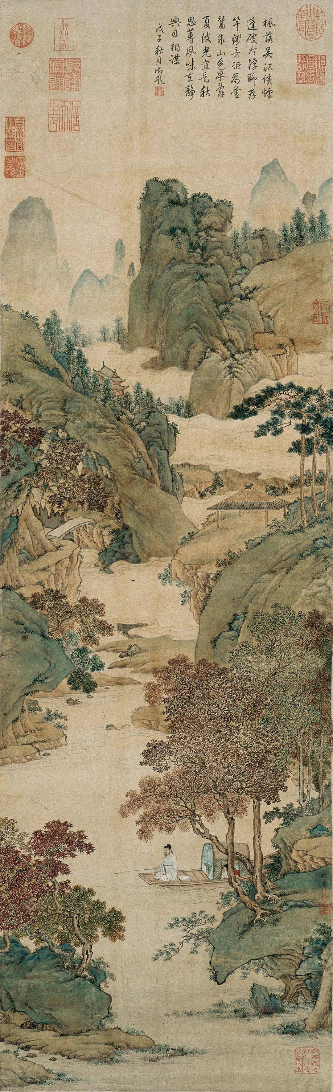 高清图库明仇英枫溪垂钓图