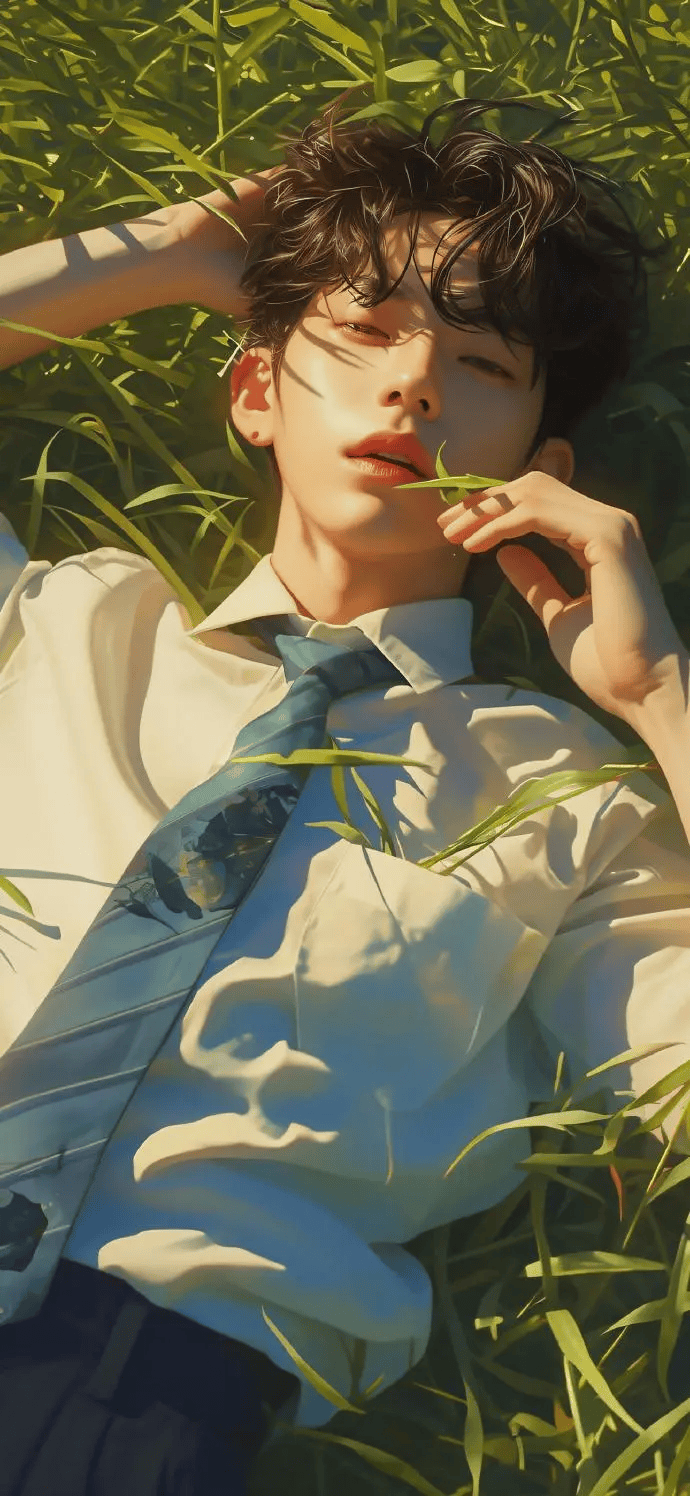 壁纸| 仰躺草地的动漫美少年壁纸_手机_聚集地_灵感