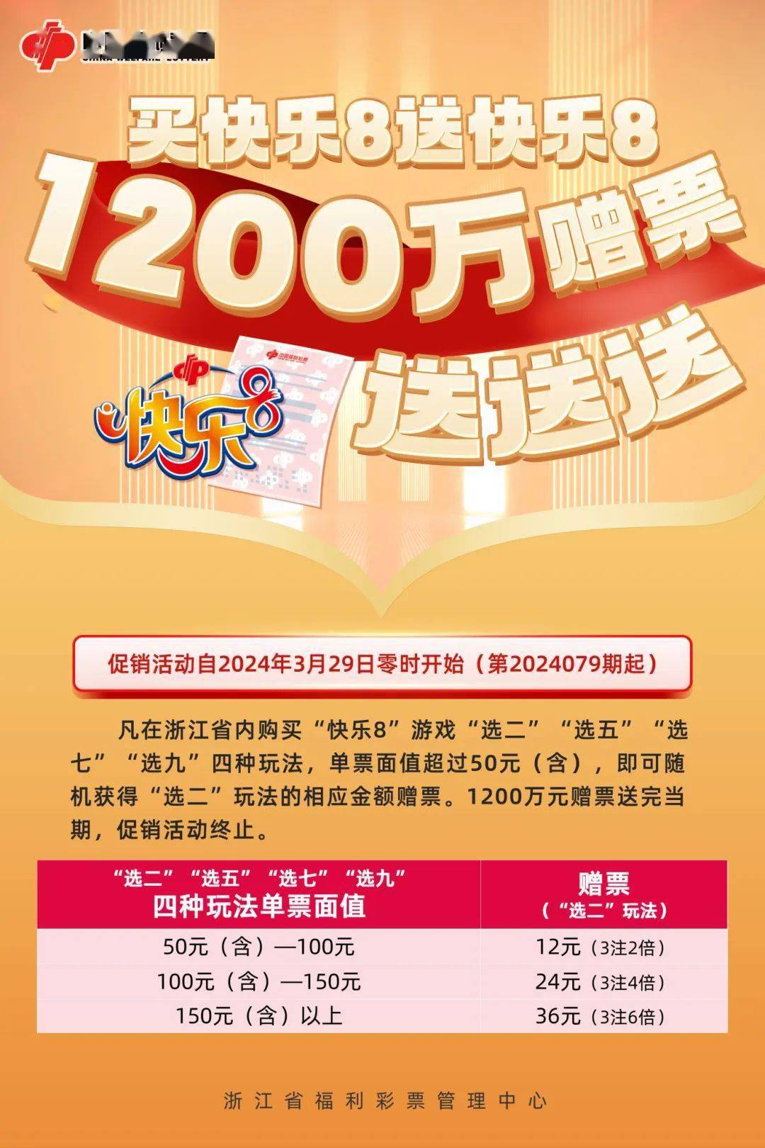 浙江福彩快乐81200万赠票来啦