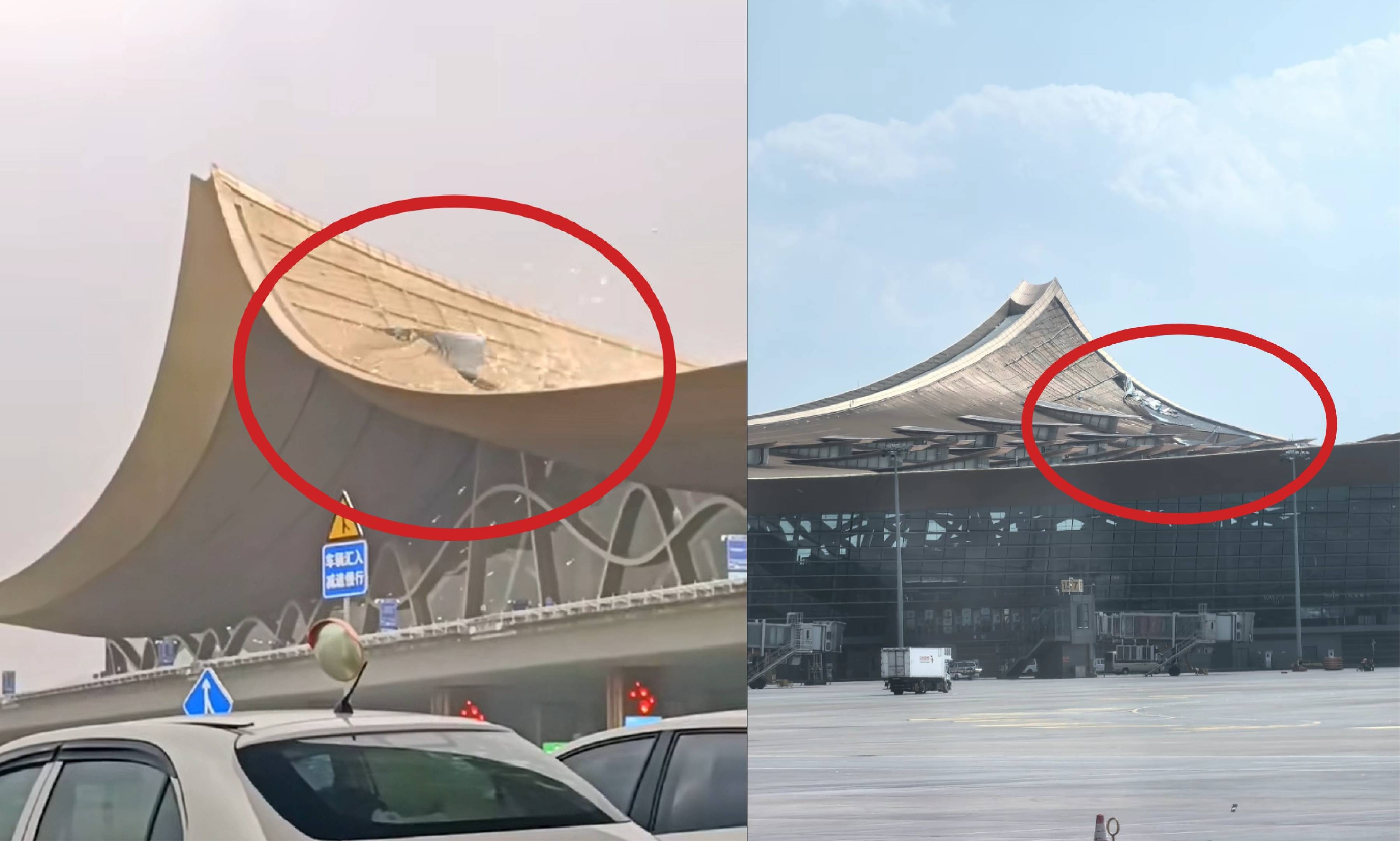 昆明长水机场航站楼外层被风掀起,机场:已派人员赶赴现场,未影响航班