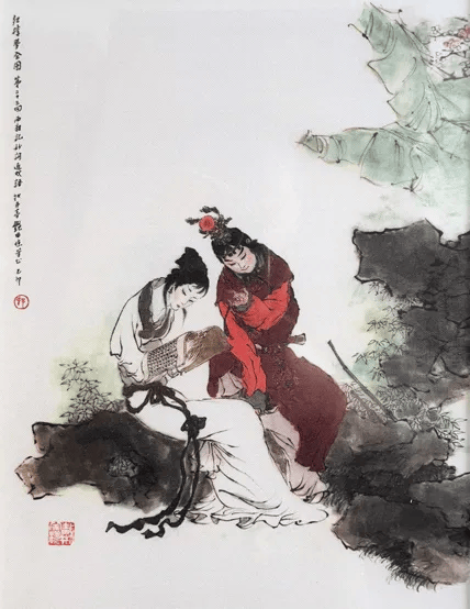 还有戴敦邦大师绘制的《宝黛共读西厢》纯银纪念版,丝绸版各一张,有很