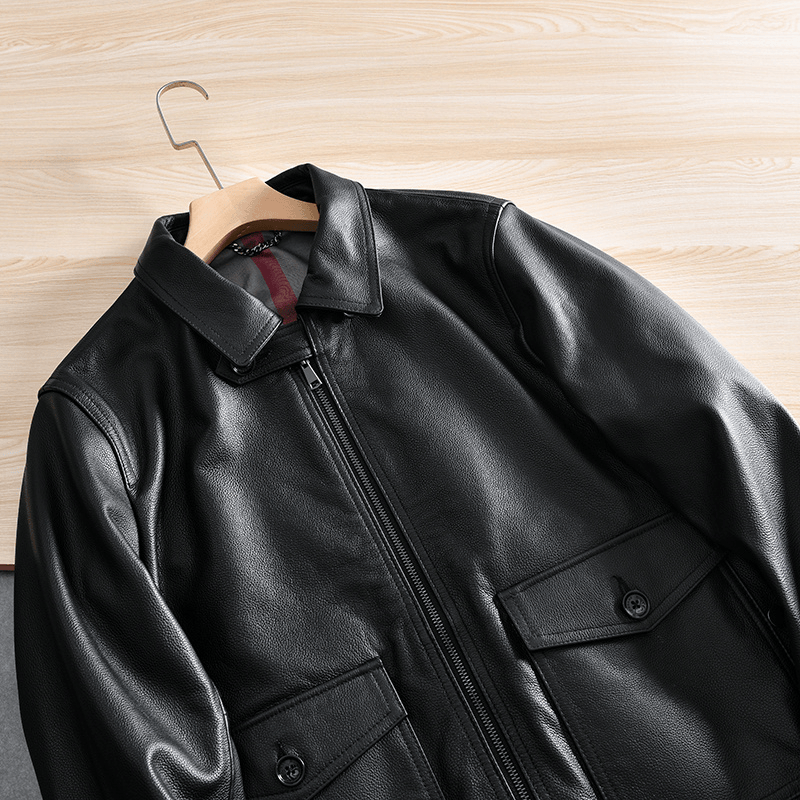 男士皮衣外套558享材质柔软舒适细腻耐久性好黑色经典不过时上身帅气