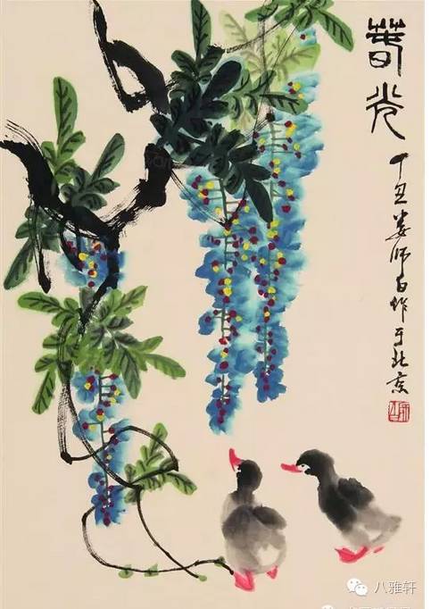八雅轩丨八雅丹青绝活真是绝活看看这位大师的紫藤小鸭