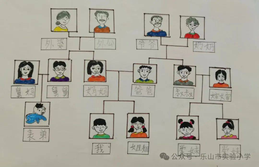跟随家人去祭拜祖先,了解了自己家族的历史和家风,绘制了家谱图