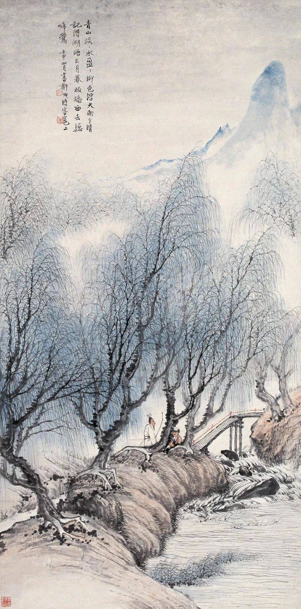 【郑午昌 山水画柳树欣赏】国画界常说"画树难画柳",郑午昌却极擅画柳