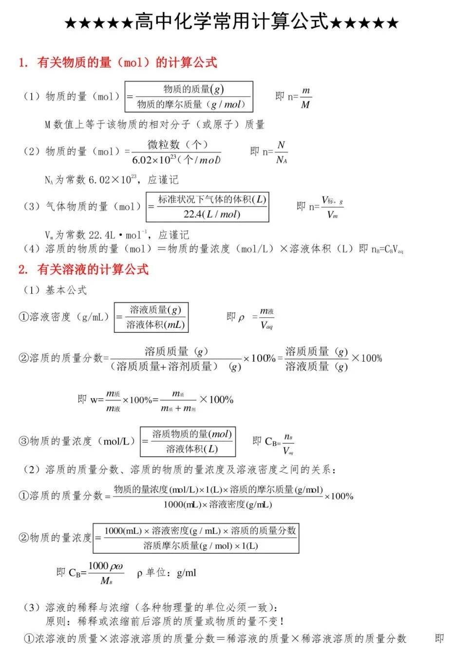 高中化学公式大全图片图片