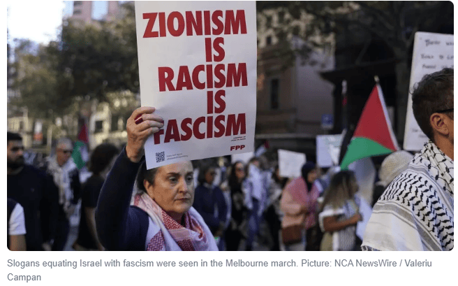 一面socialist alternative的旗帜与一面巨大的巴勒斯坦国旗并排高举