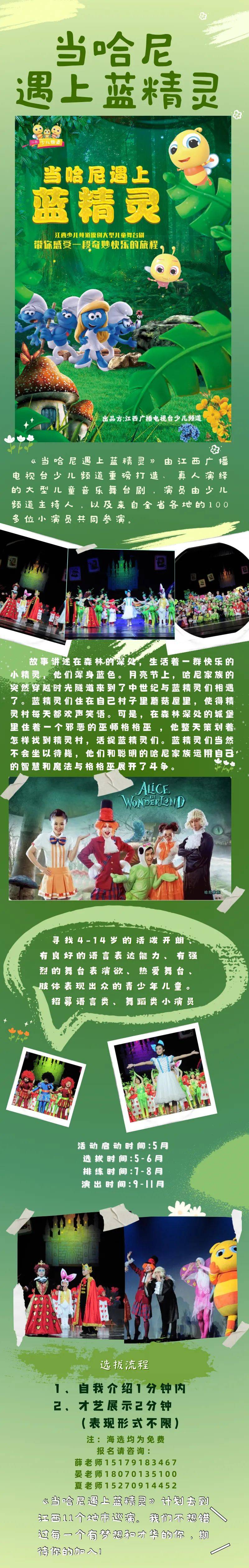 儿童舞台剧《当哈尼遇上蓝精灵》招募小演员啦!