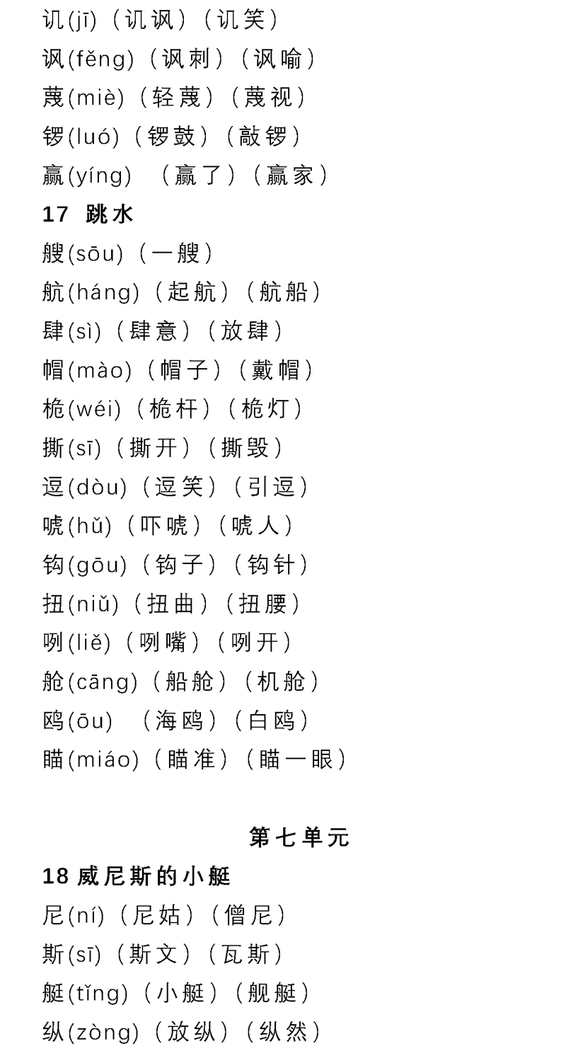 第1-7单元生字表组词大全