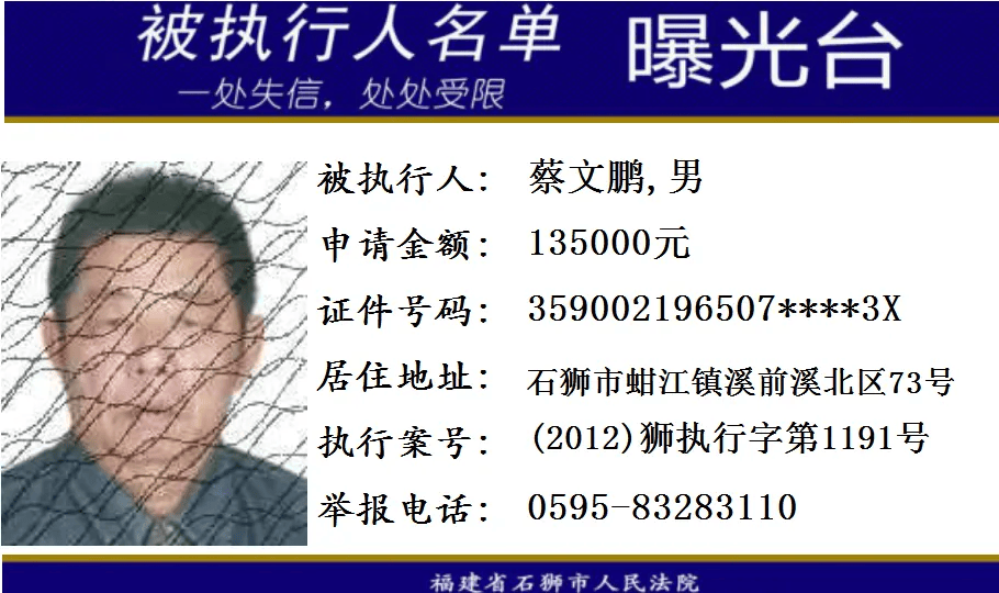 泉州这些被执行人被实名曝光,96人照片全公开