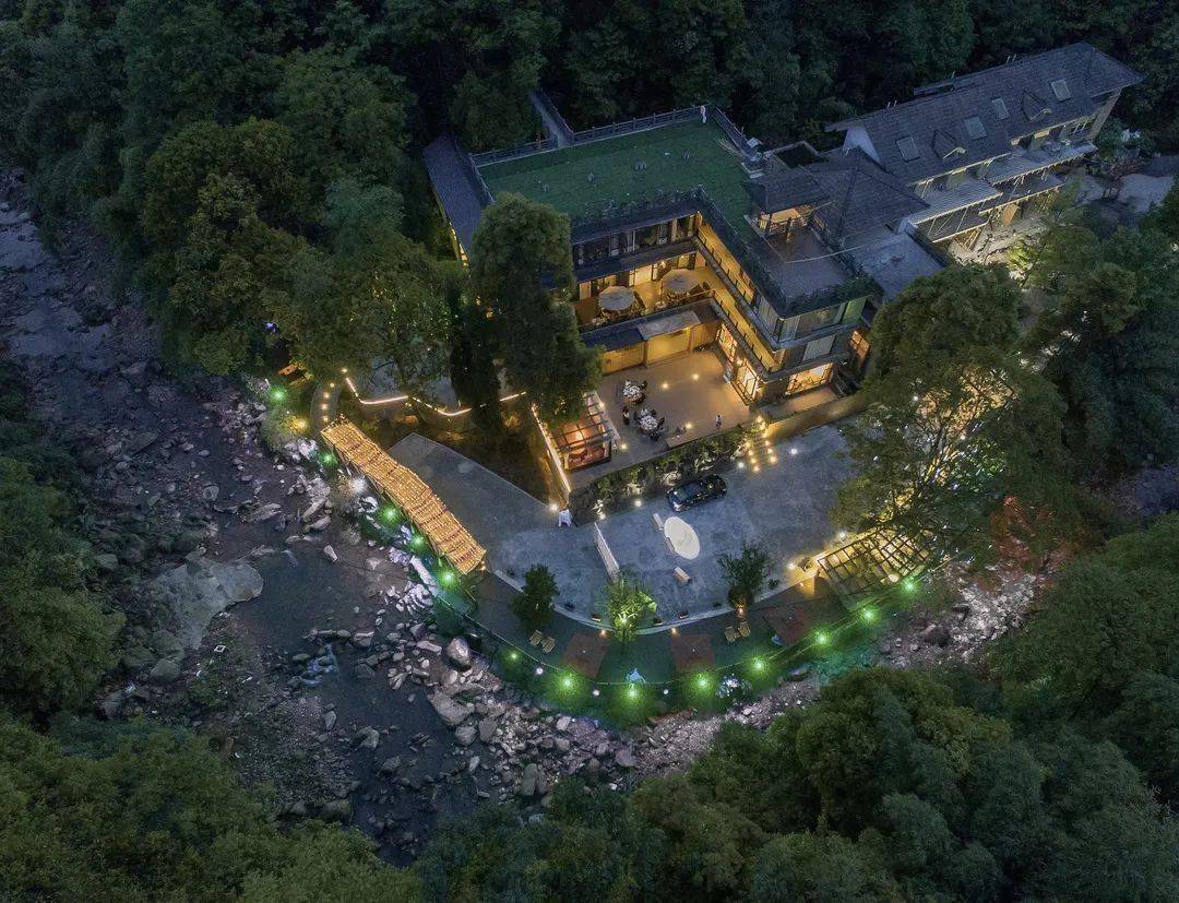 青城外山大观镇桃源村,七只雀就包裹在一片绿意之中,漫山的绿竹,鲜嫰