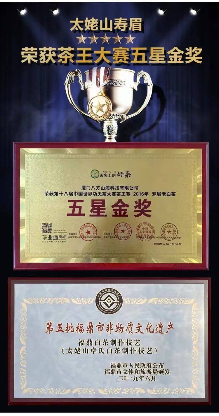 五星金奖大师白茶,福鼎老寿眉,还赠6个羊脂玉青花瓷杯!