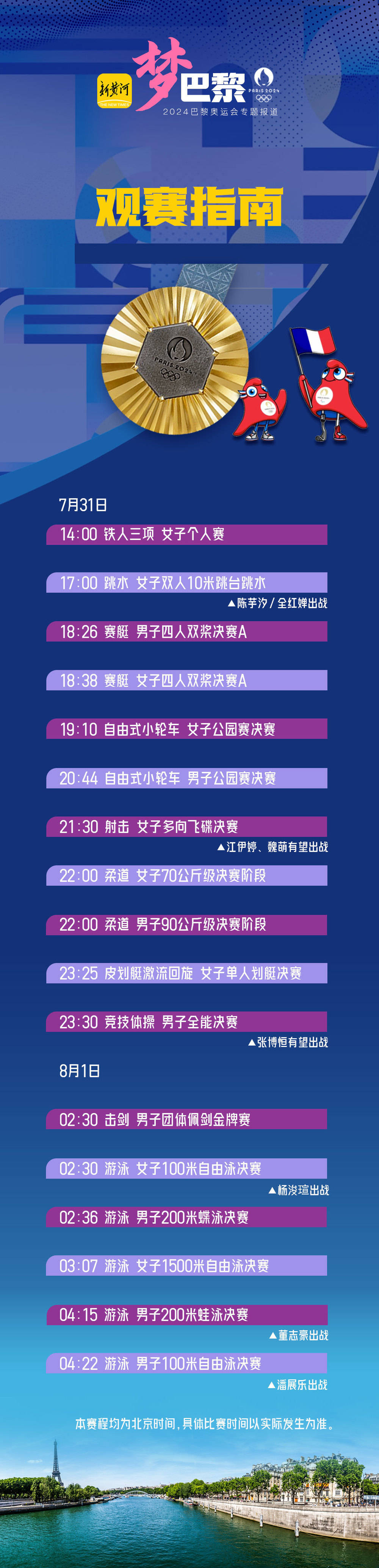 巴黎奥运会7月31日看点:陈红婵/陈芋汐出战跳水女子双人10米台