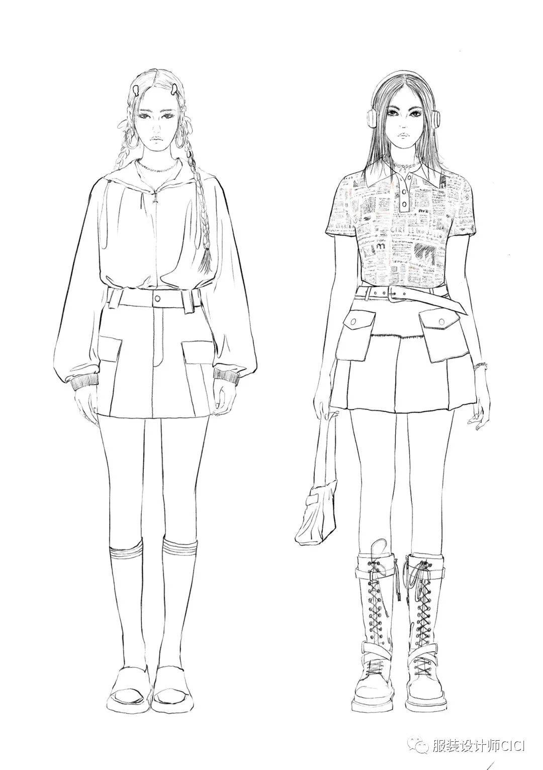 手绘 | 服装线稿与上色效果图