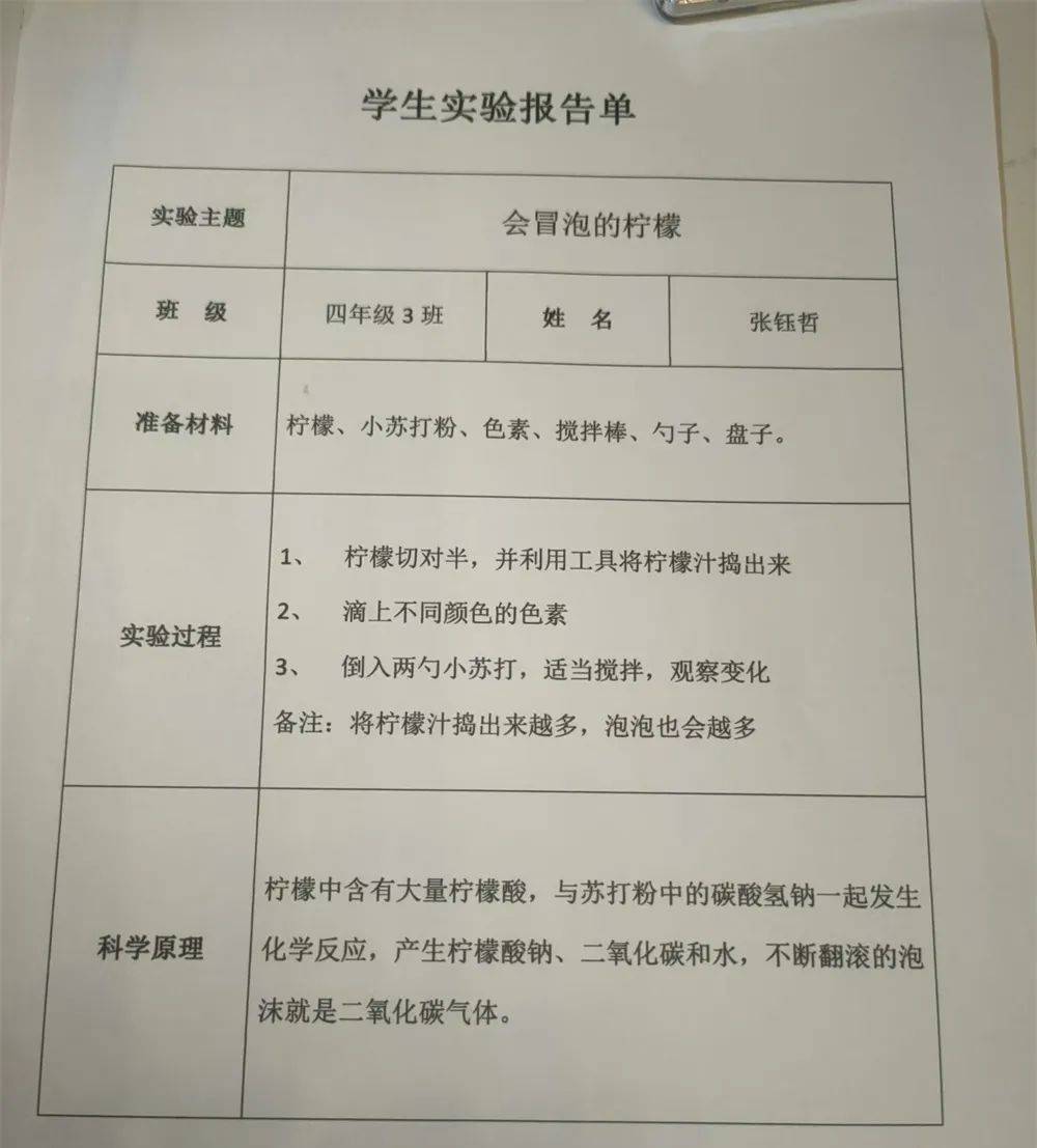 三年级科学实验登记表图片