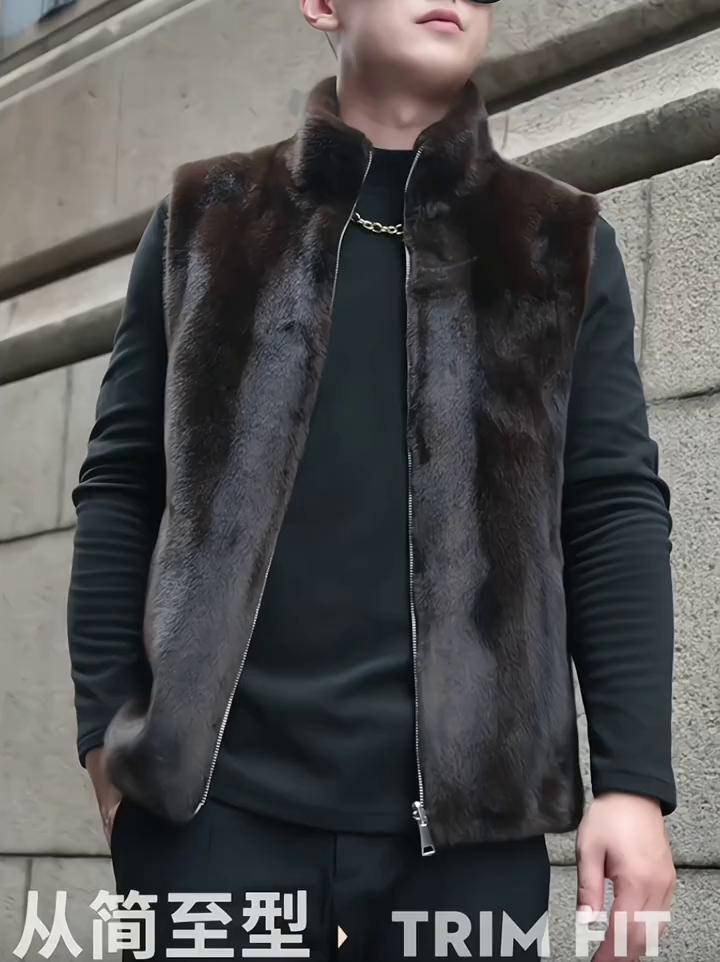 boyan/卜言马甲冬季男外穿保暖皮毛一体俩面穿加厚坎肩立领外套潮马甲