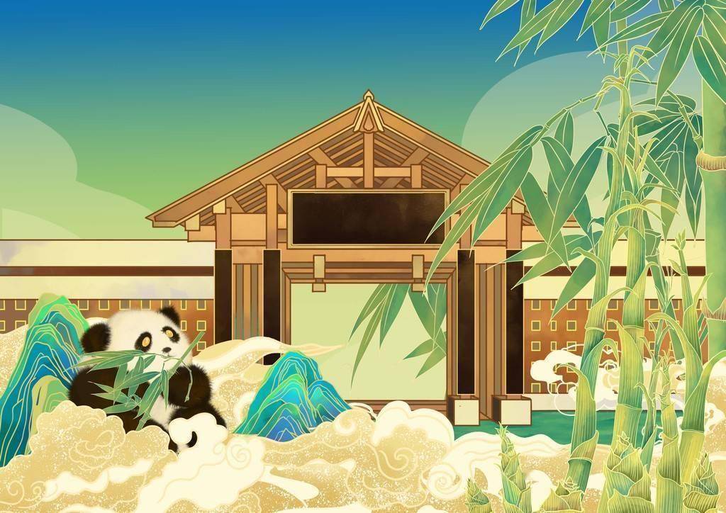 中国风地标素材:四川成都城市插画