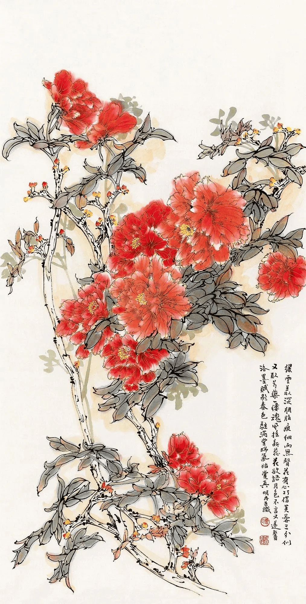 曹明冉双勾牡丹,笔如其人,线如其魂