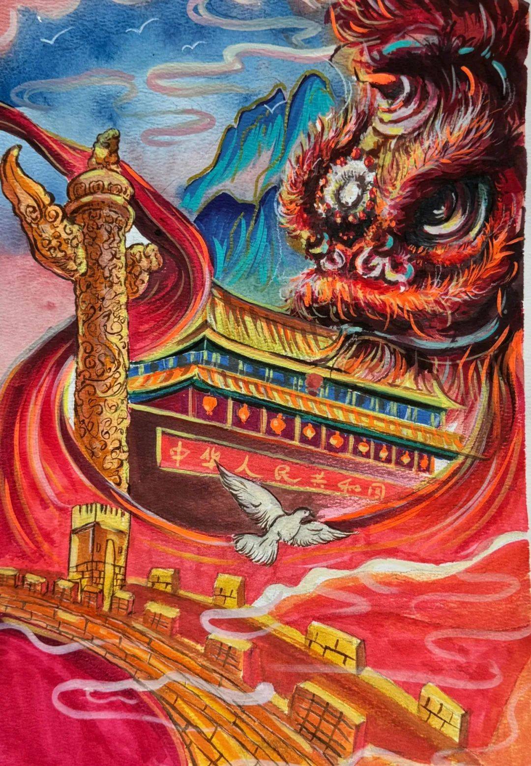 红色精神绘画作品画卷图片