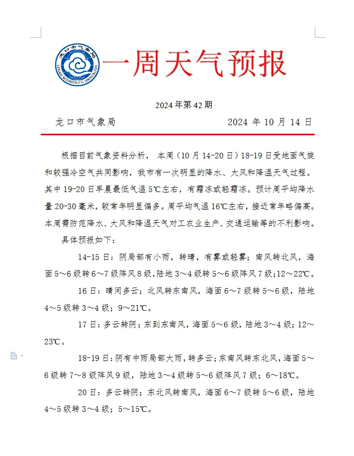 龙口天气预报图片