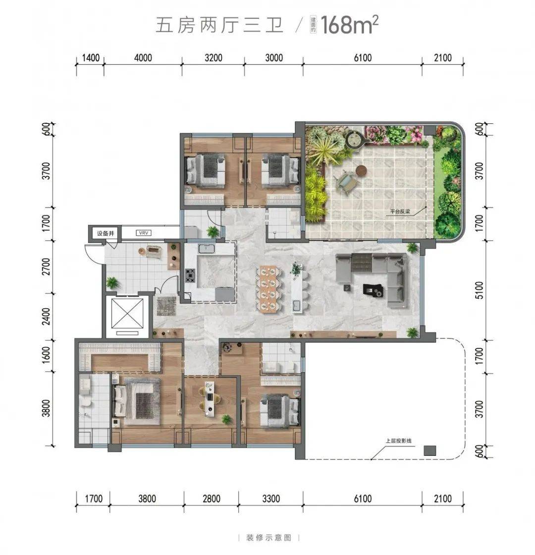 带约50平空中花园!神女湖168平高端大平层五房三卫,层高3.3米