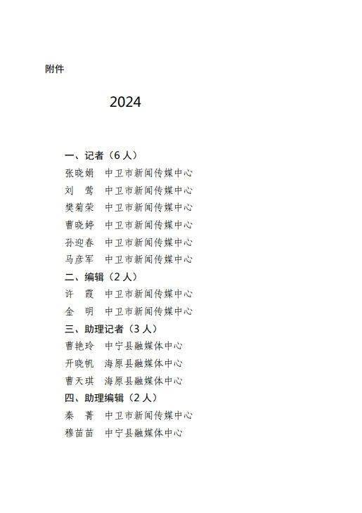 市2024年新闻系列中级,初级 专业技术任职资格公示