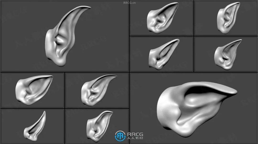 50组人形生物耳朵zbrush imm笔刷与3d模型合集