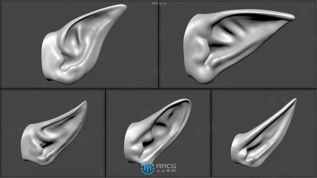 50组人形生物耳朵zbrush imm笔刷与3d模型合集