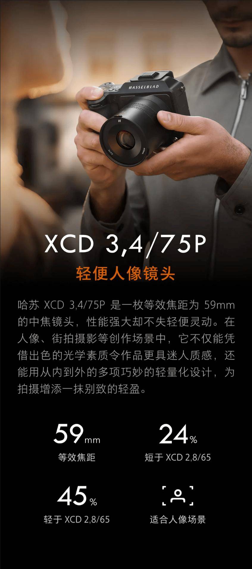 哈苏 XCD 3,4/75P 人像镜头上架：等效焦距 59mm，14999 元