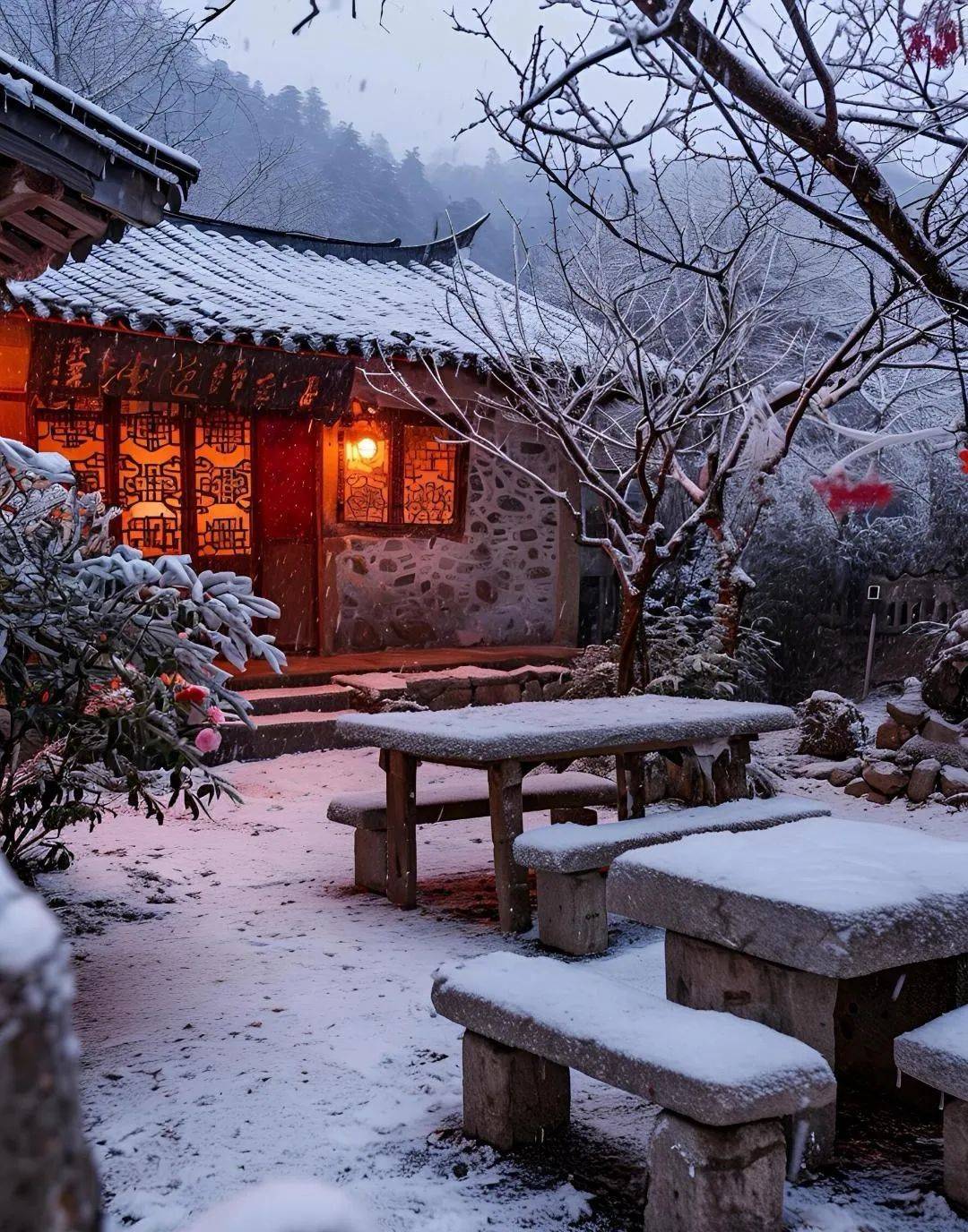 小院雪景,梦幻迷人