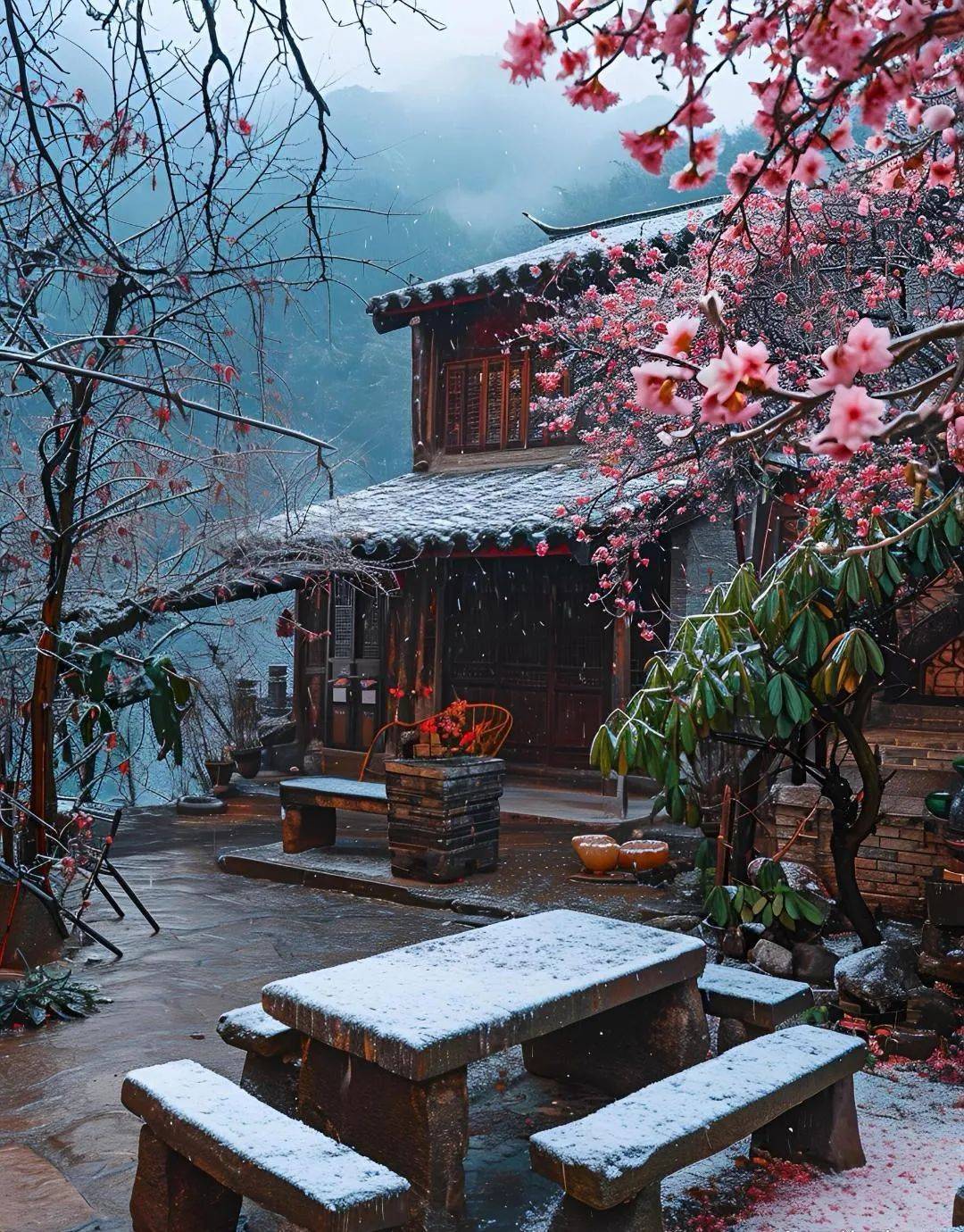 小院雪景,梦幻迷人