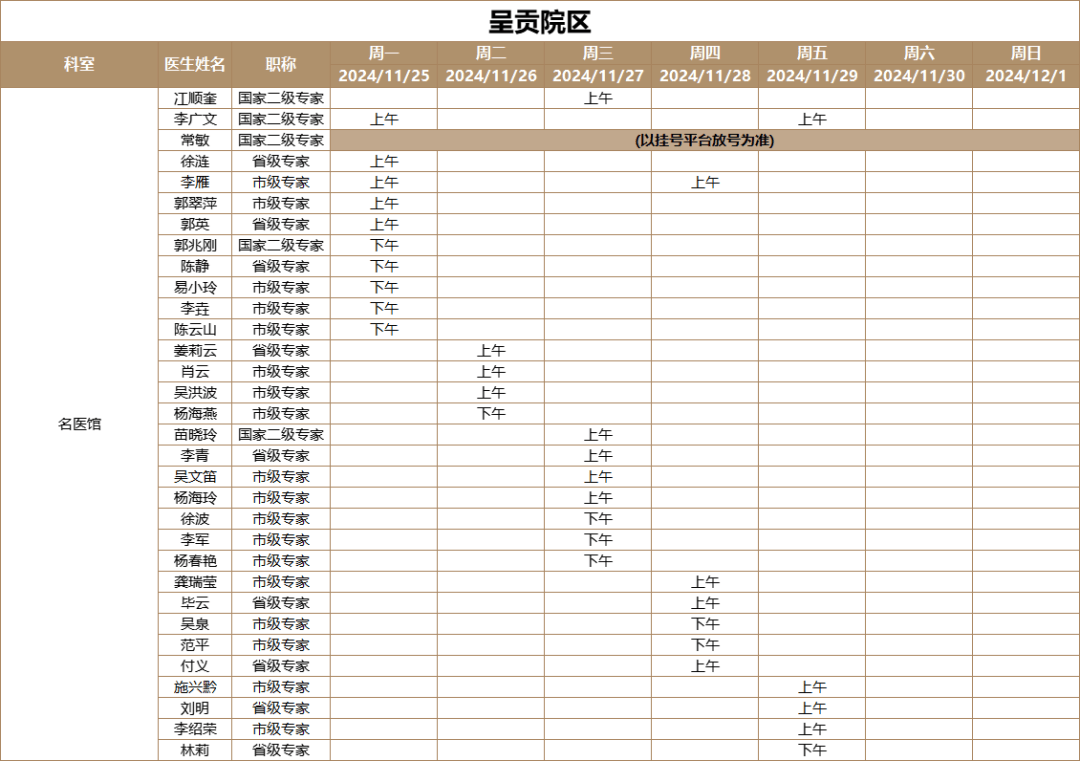 国医堂医生出诊表中医图片